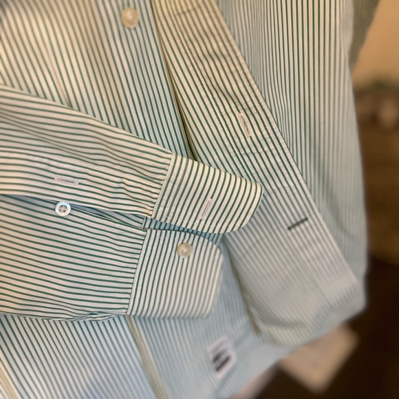 Lacoste pin stripe men’s button down shirt. Green and white size 40 / large med - Picture 7 of 8